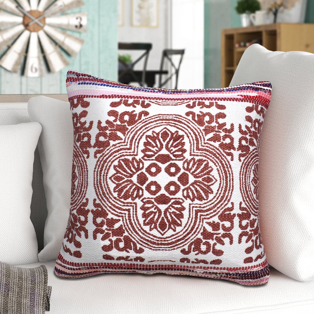Boho Bordered Tesserae Mosaic Textile Throw Pillow. Picture 8