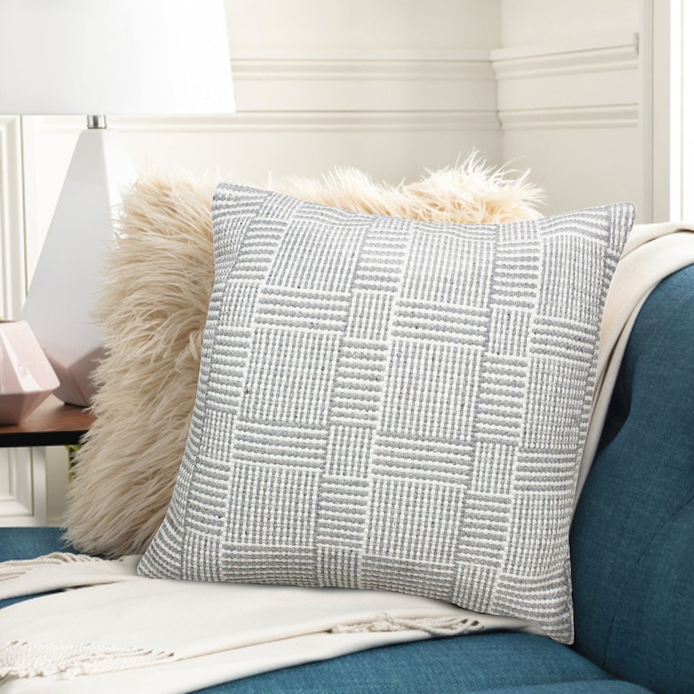 Modern Multi-Geometric Striped Throw Pillow. Picture 8