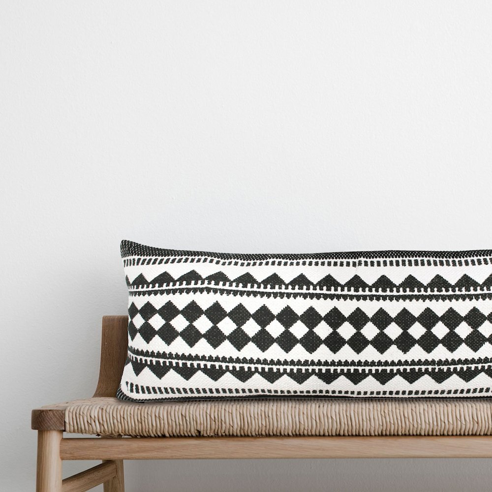 Bordered Modern Mosaic Geometric Lumbar Stripe Throw Pillow. Picture 8