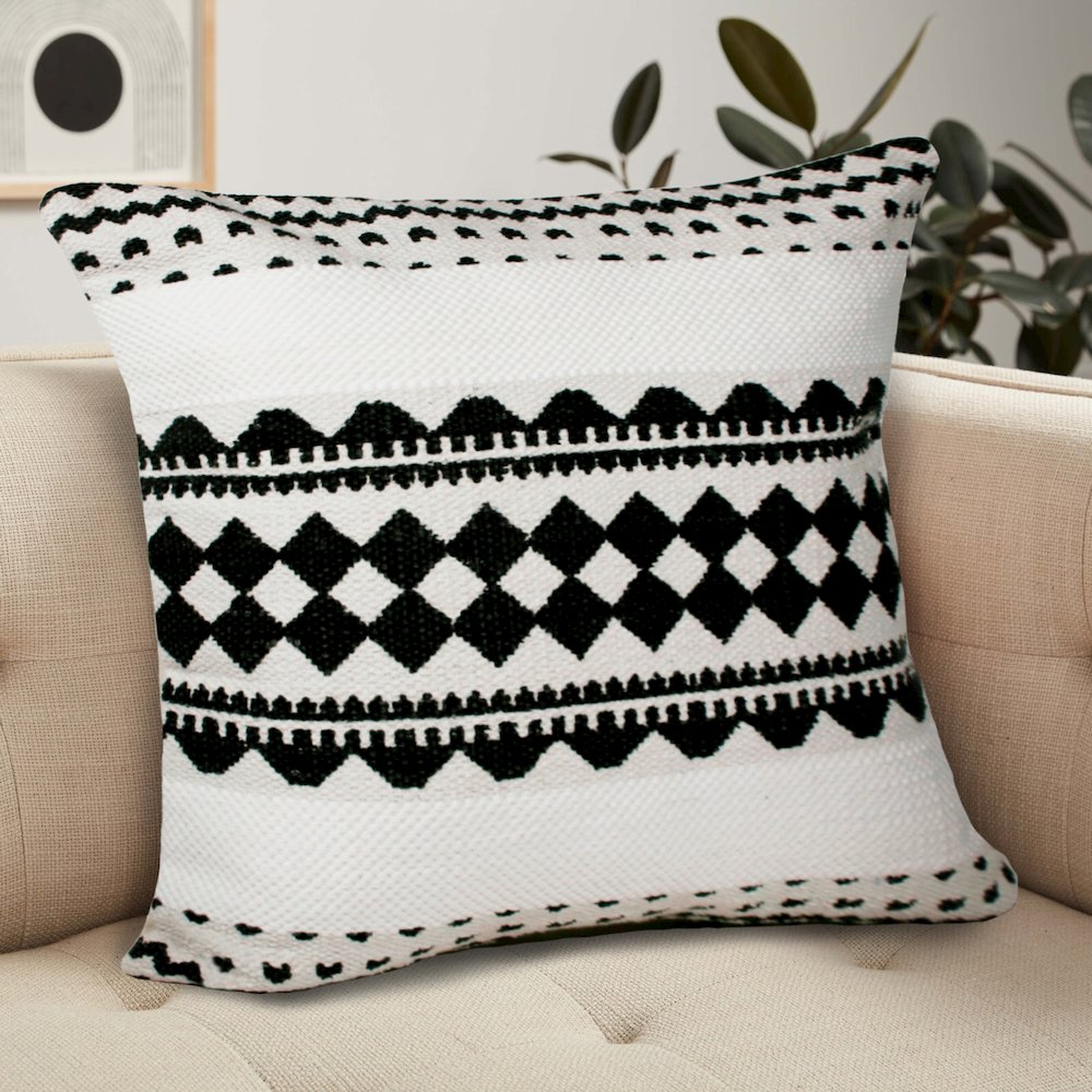 Evette Rios Mindy Mosaic Geometric Stripe Cotton Blend Throw Pillow, Square. Picture 8