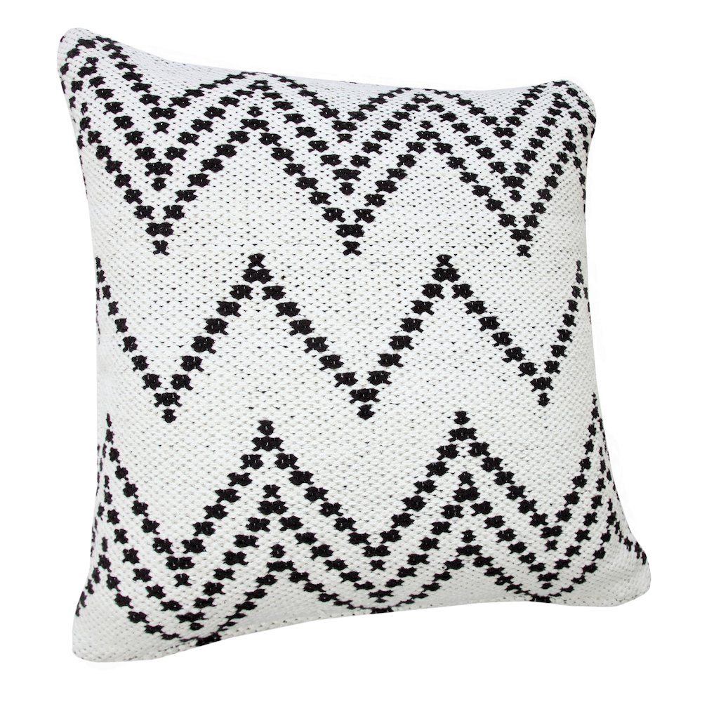 Ox Bay Hand-Woven White/Black Chevron Cotton Blend Pillow Cover. Picture 4