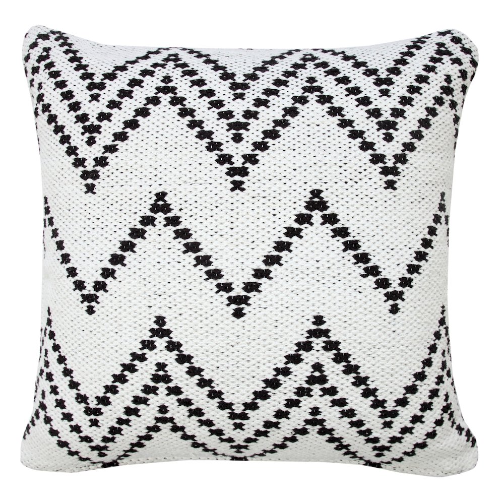 Ox Bay Hand-Woven White/Black Chevron Cotton Blend Pillow Cover. Picture 1