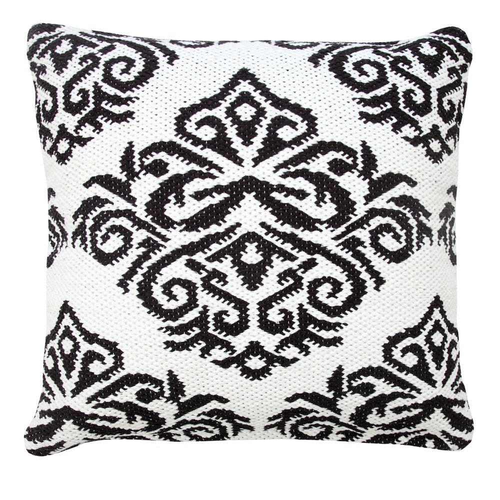 Ox Bay Machine-Made White/Black Medallion Cotton Blend Pillow Cover. Picture 7