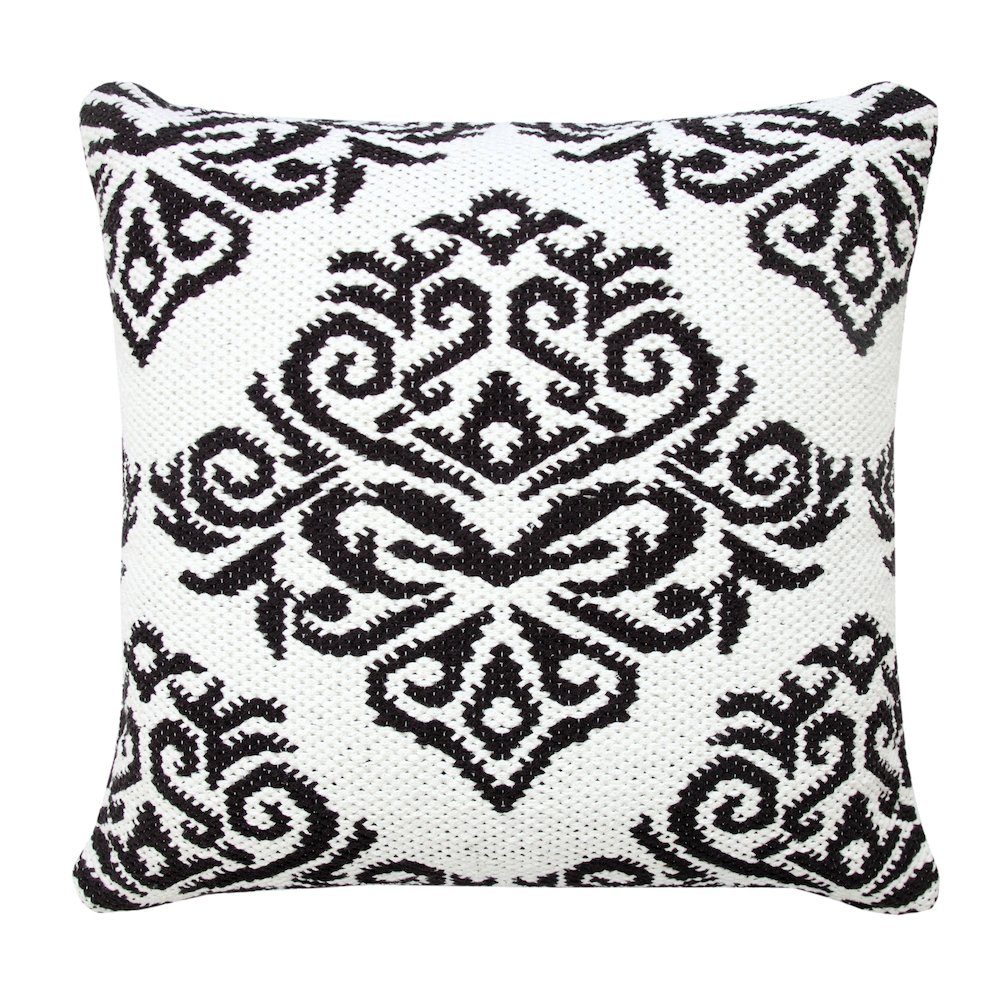 Ox Bay Machine-Made White/Black Medallion Cotton Blend Pillow Cover. Picture 1