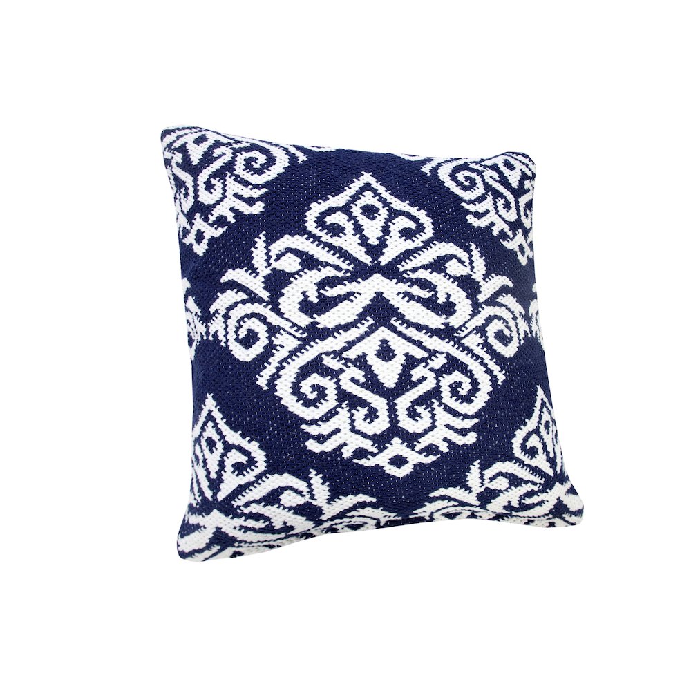 Ox Bay Machine-Made Blue/White Medallion Cotton Blend Pillow Cover. Picture 4