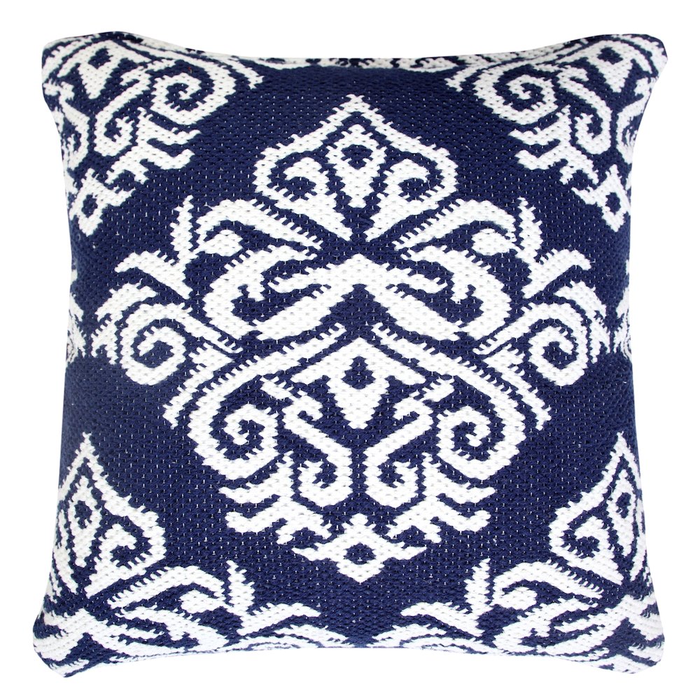Ox Bay Machine-Made Blue/White Medallion Cotton Blend Pillow Cover. Picture 7