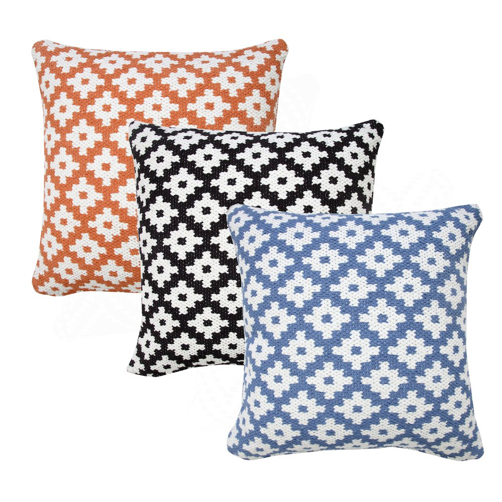 Evette Rios Modern Motif Woven Geometric Checker Cotton Blend Throw Pillow, Blue. Picture 8