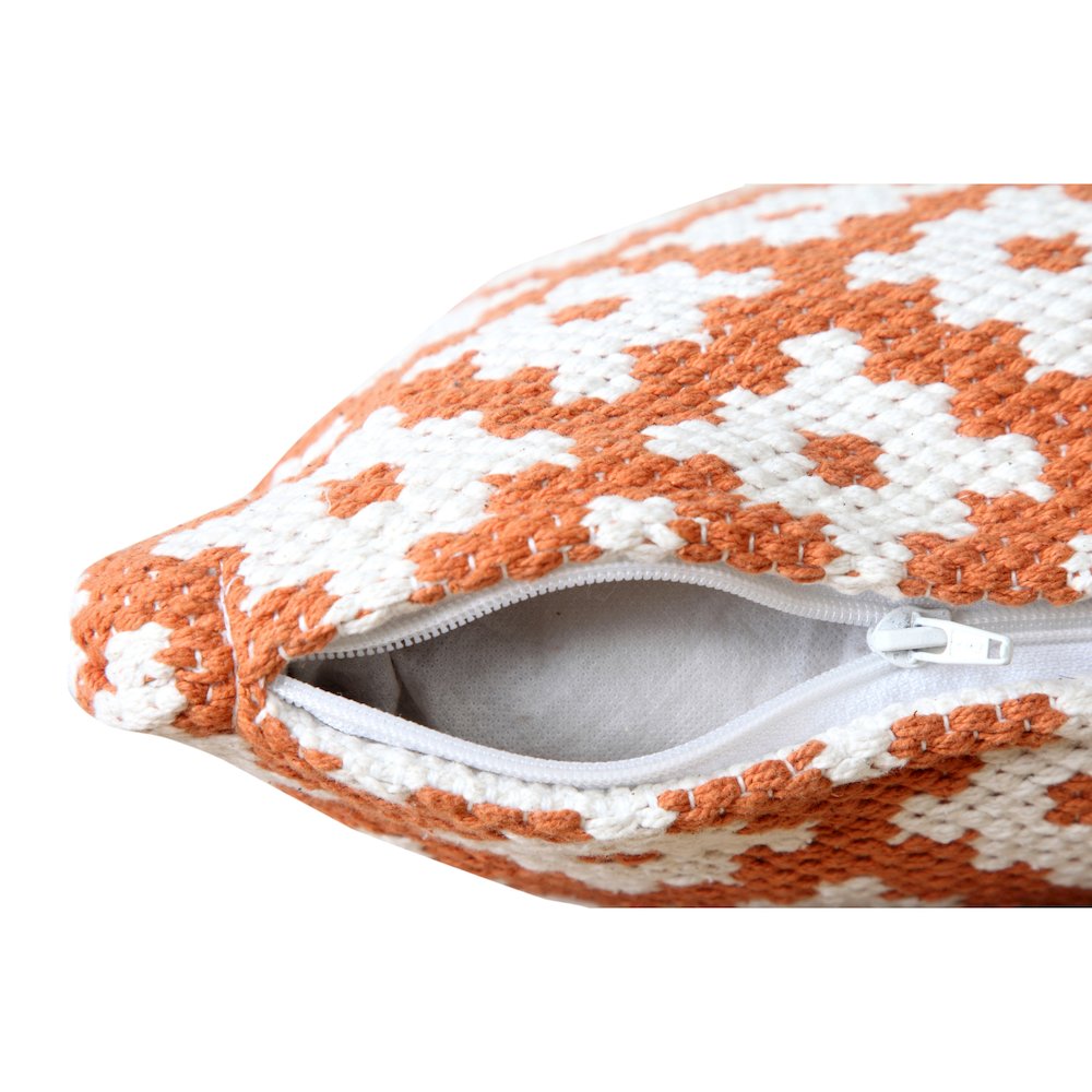 Modern Motif Woven Geometric Checker Cotton Blend Throw Pillow, Orange. Picture 3
