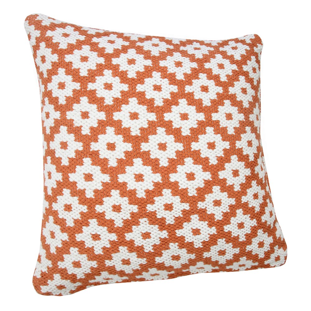 Modern Motif Woven Geometric Checker Cotton Blend Throw Pillow, Orange. Picture 4