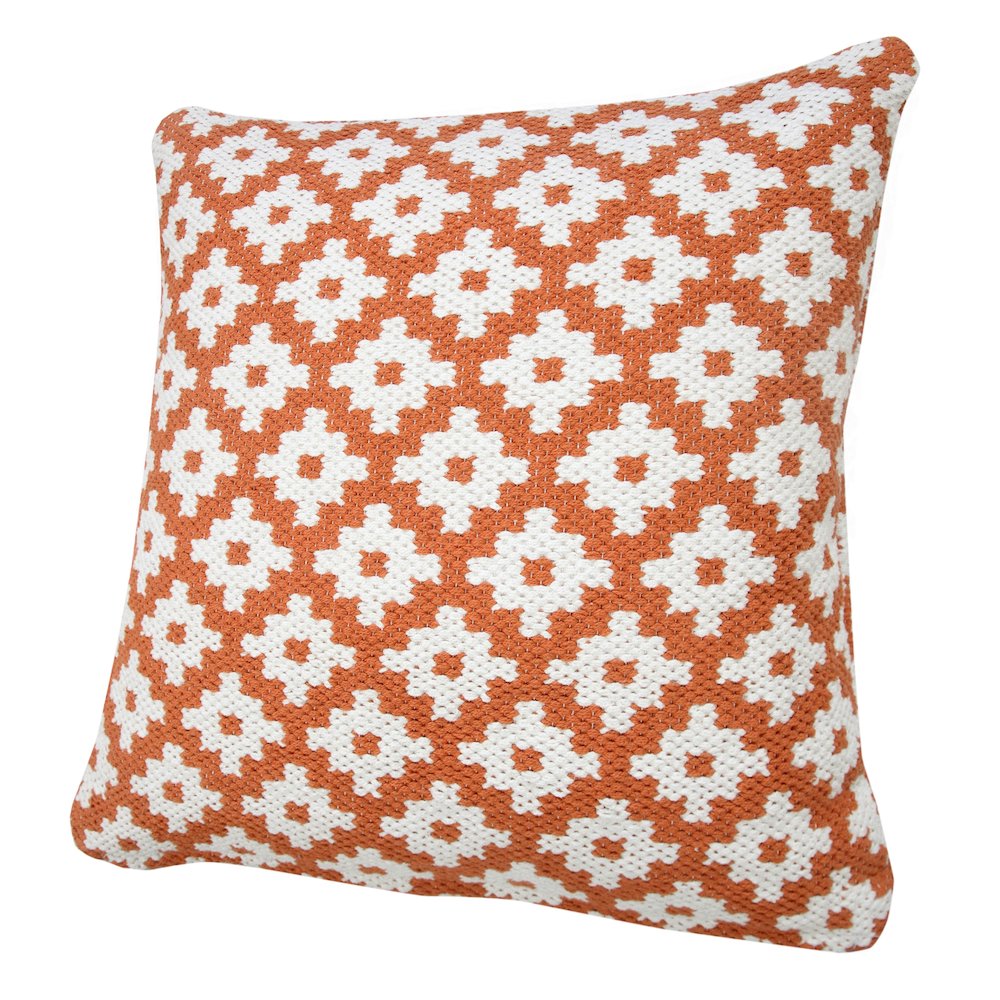 Modern Motif Woven Geometric Checker Cotton Blend Throw Pillow, Orange. Picture 5