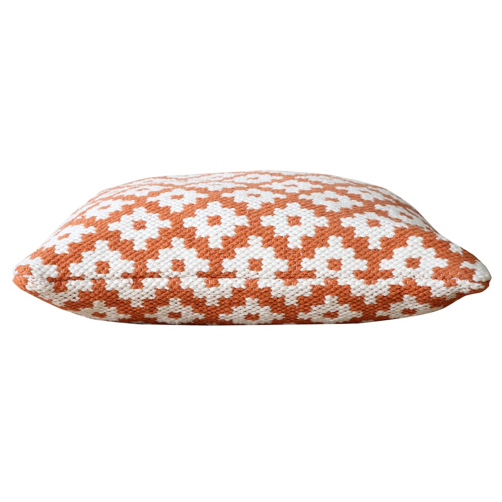 Modern Motif Woven Geometric Checker Cotton Blend Throw Pillow, Orange. Picture 6