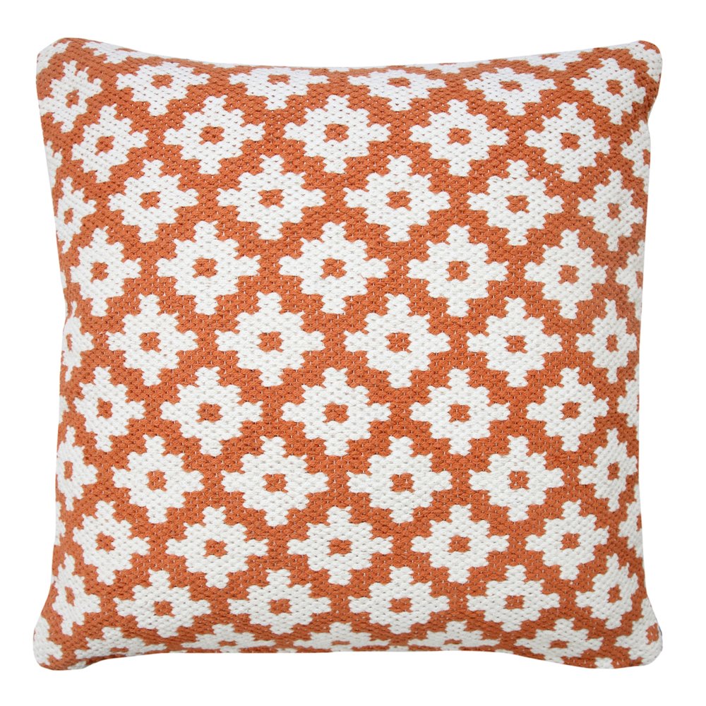 Modern Motif Woven Geometric Checker Cotton Blend Throw Pillow, Orange. Picture 7