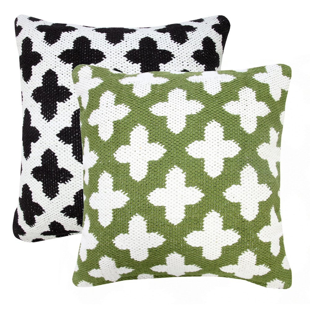Modern Motif Swiss Cross Woven Geometric Cotton Blend Throw Pillow, Black. Picture 8