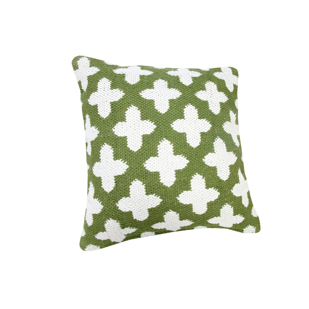 Modern Motif Swiss Cross Woven Geometric Cotton Blend Throw Pillow, Green. Picture 3