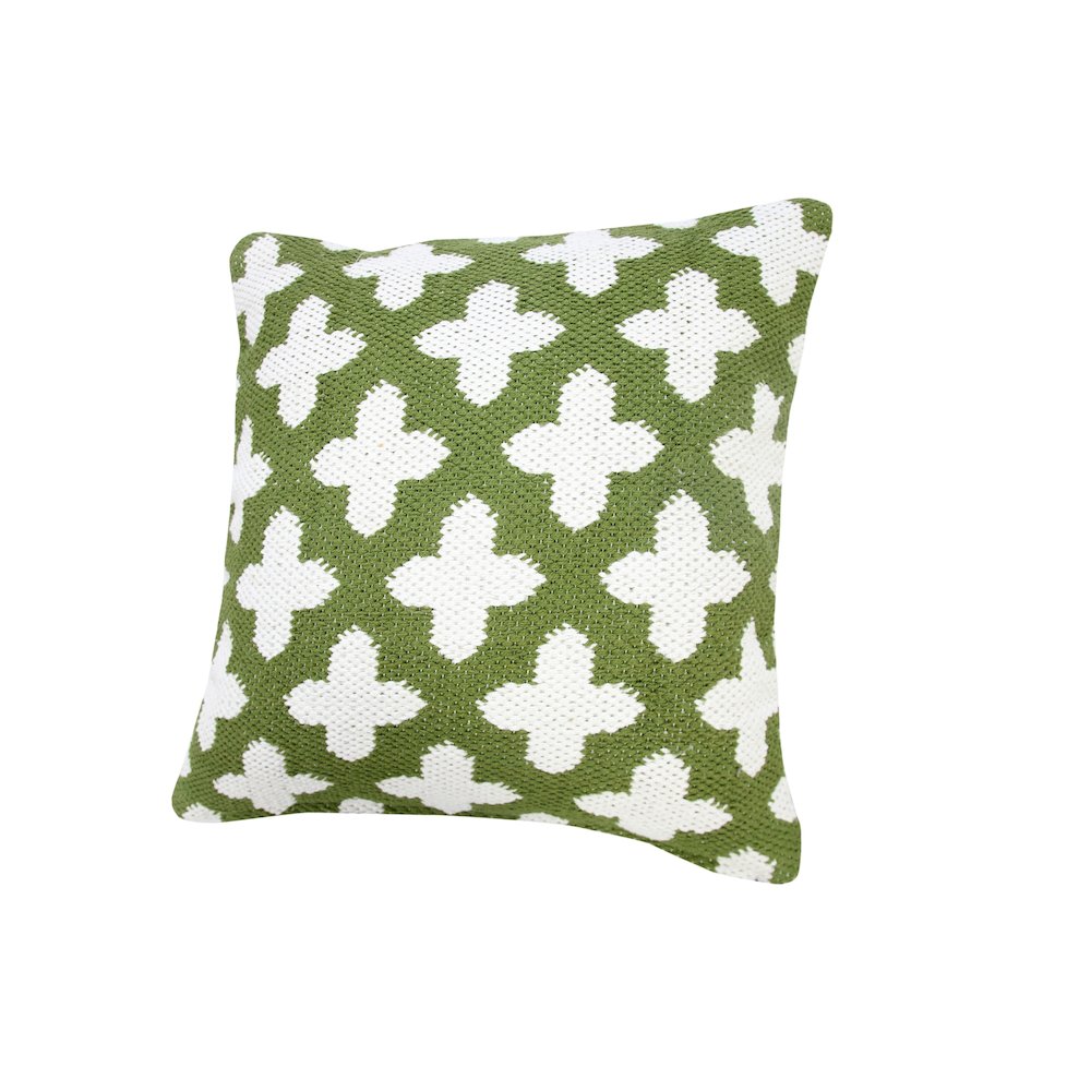 Modern Motif Swiss Cross Woven Geometric Cotton Blend Throw Pillow, Green. Picture 4
