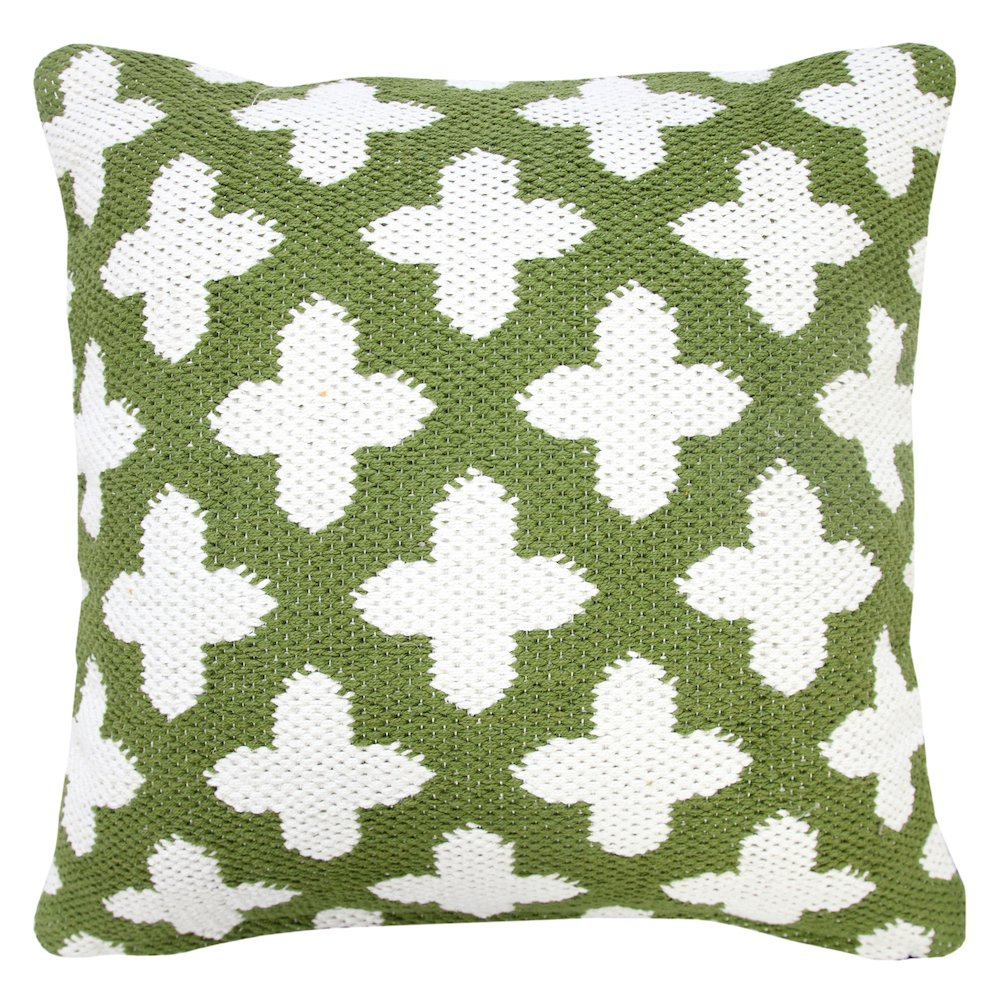 Modern Motif Swiss Cross Woven Geometric Cotton Blend Throw Pillow, Green. Picture 6