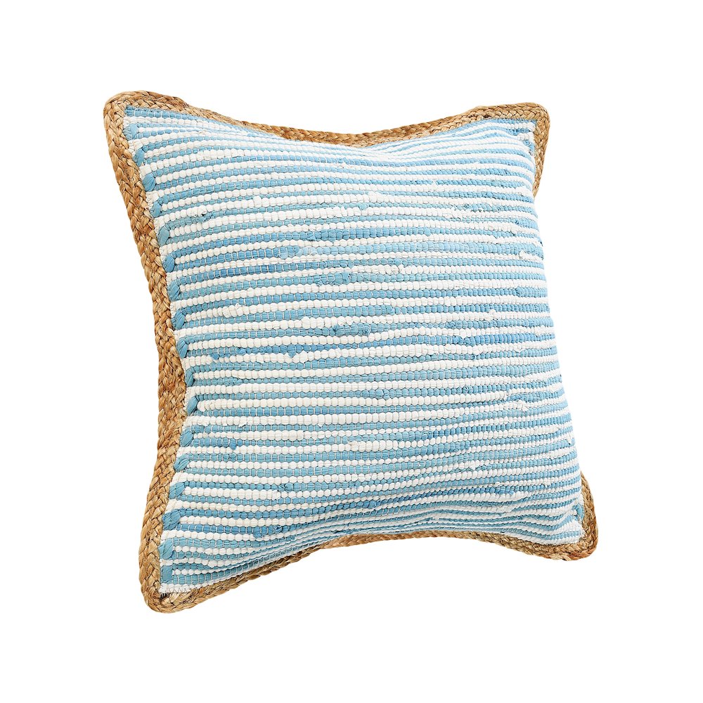 Ox Bay Hand-Woven Blue/White Bordered Cotton Blend Pillow Cover. Picture 4
