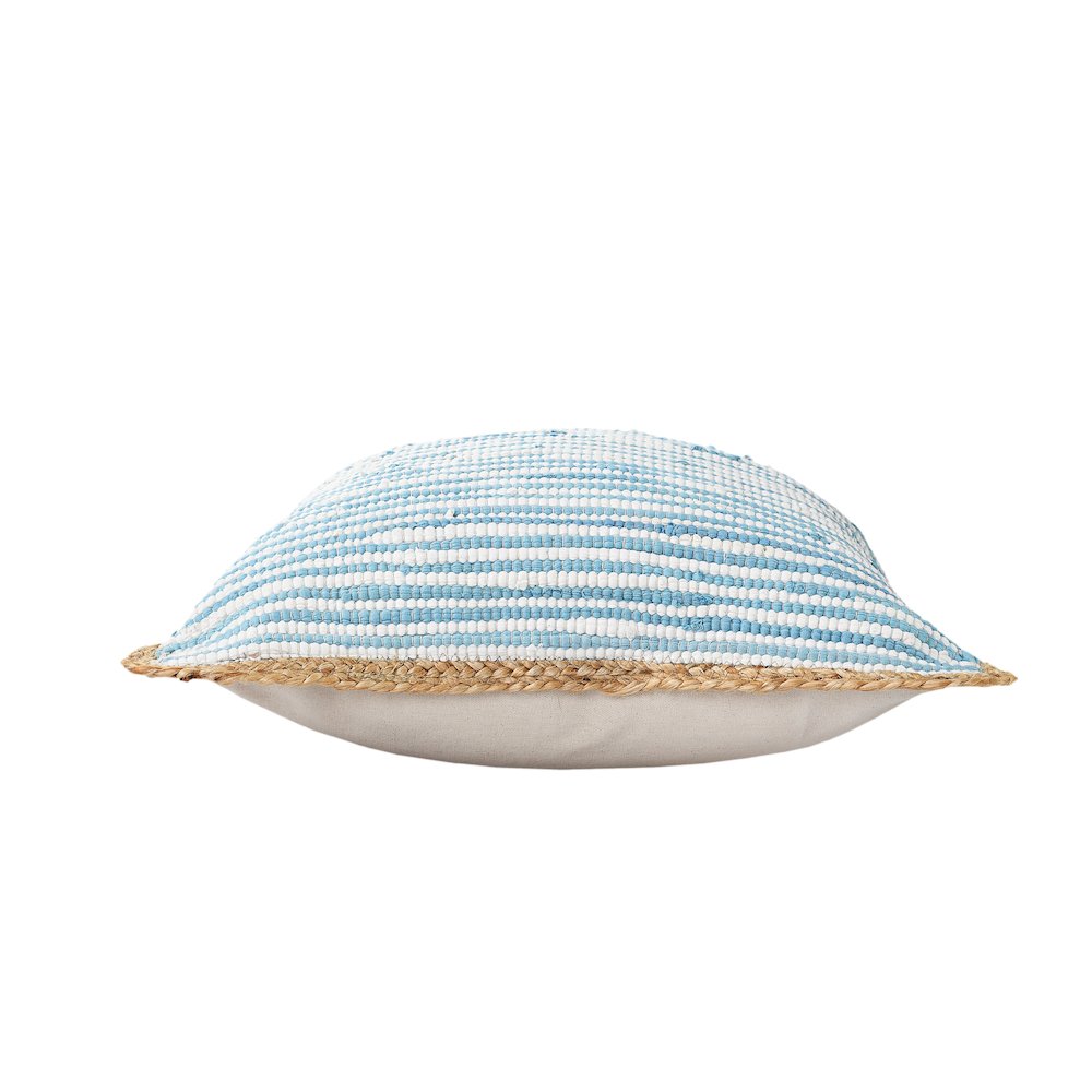 Ox Bay Hand-Woven Blue/White Bordered Cotton Blend Pillow Cover. Picture 6
