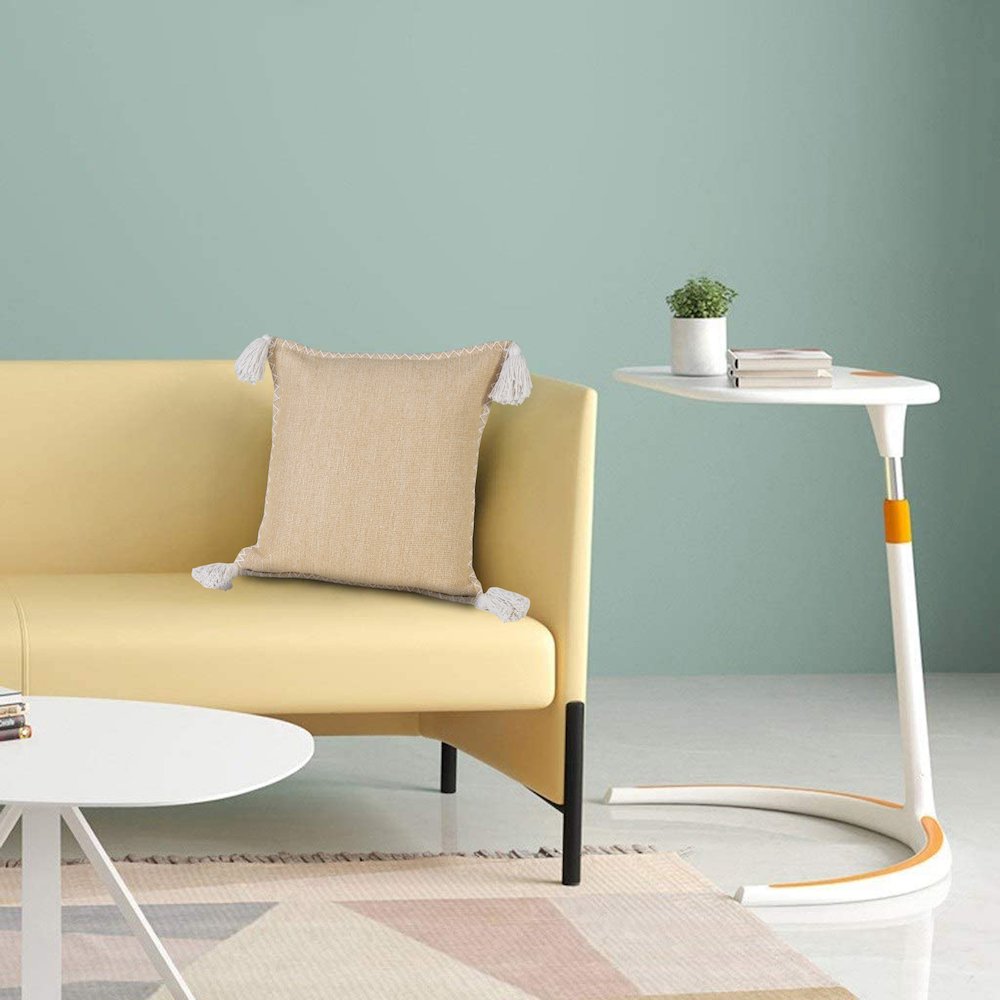 Ox Bay Hand-Woven Tan/White Solid All-Natural Cotton Pillow Cover. Picture 9