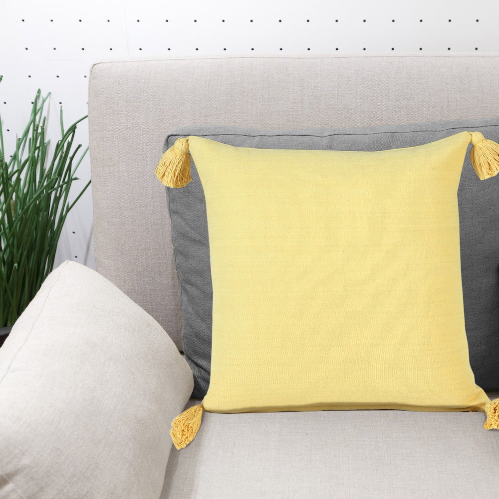 Solid Cotton Everyday Decorative Throw Pillow with Tassels. Picture 10