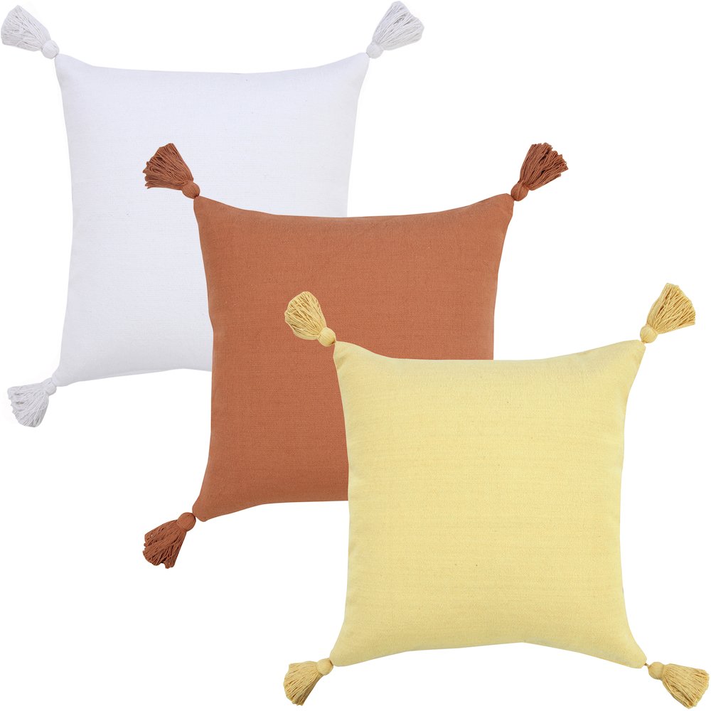 Solid Cotton Everyday Decorative Throw Pillow with Tassels. Picture 8