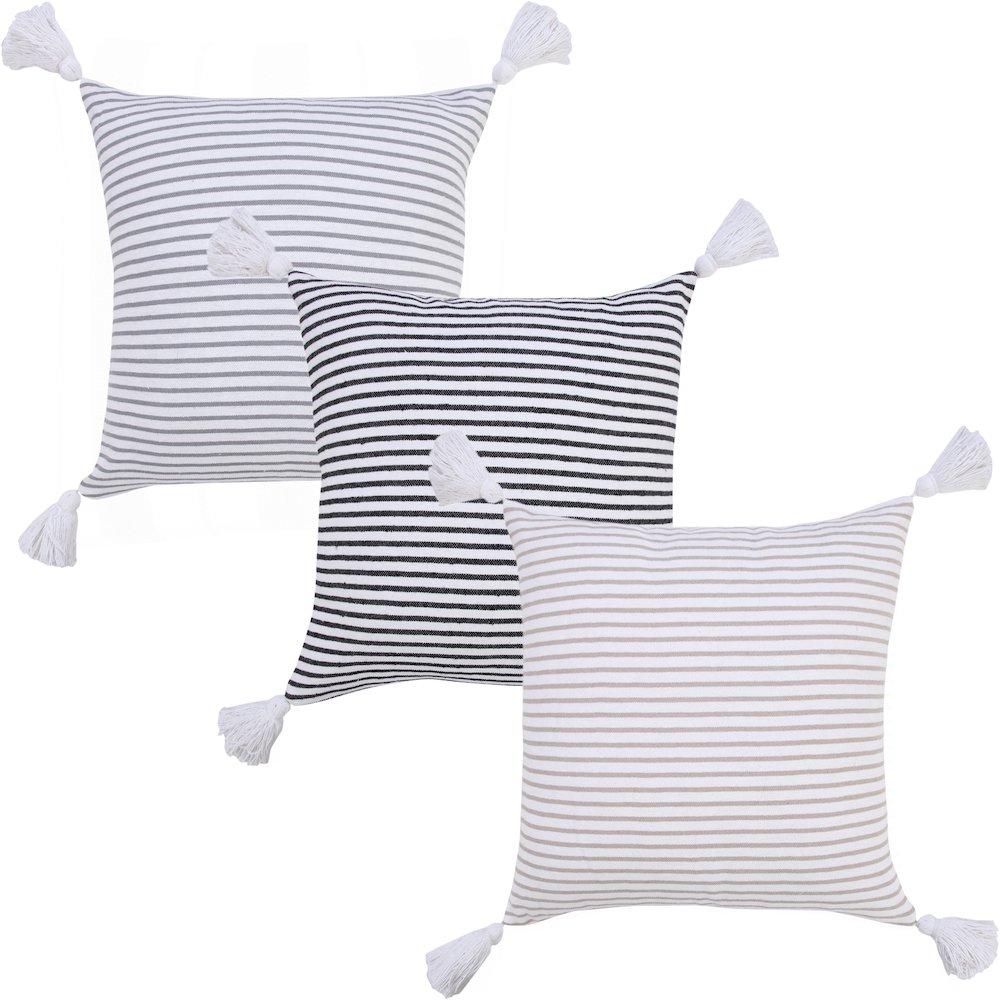 Basic Balanced Striped Throw Pillow with Tassels. Picture 8