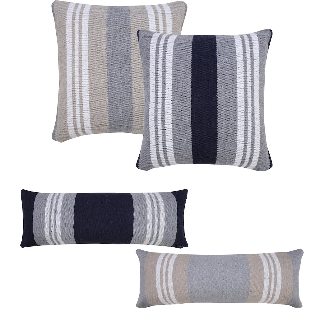 Ox Bay Hand-Woven Blue/Grey Stripe All-Natural Cotton Pillow Cover. Picture 8