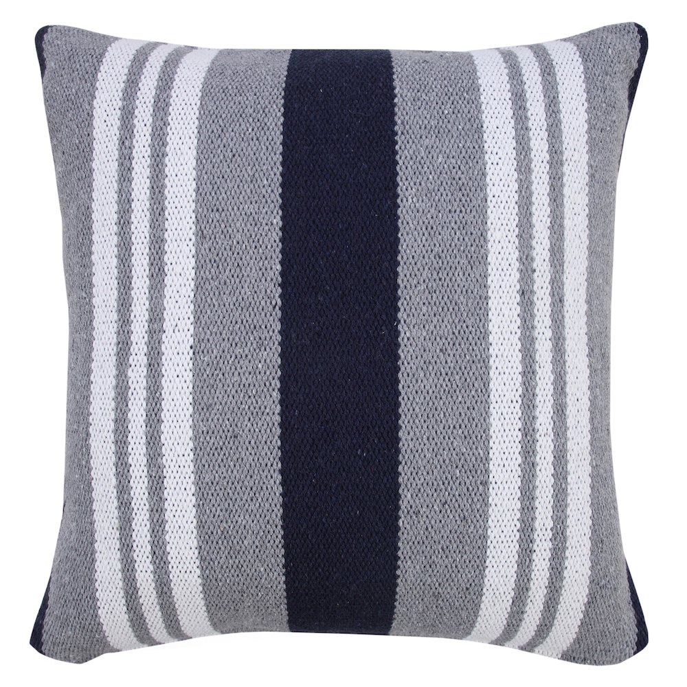 Ox Bay Hand-Woven Blue/Grey Stripe All-Natural Cotton Pillow Cover. Picture 1