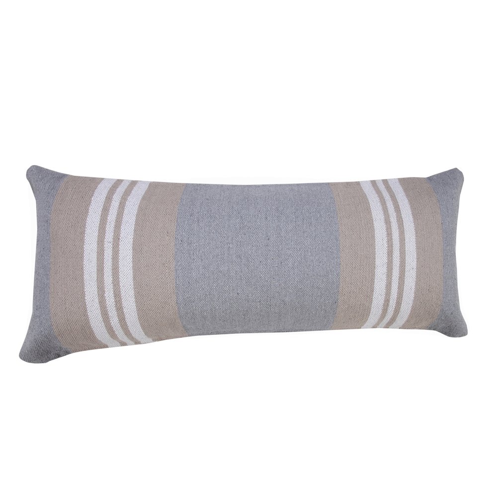 Ox Bay Hand-Woven Tan/Grey Stripe All-Natural Cotton Pillow Cover. Picture 4