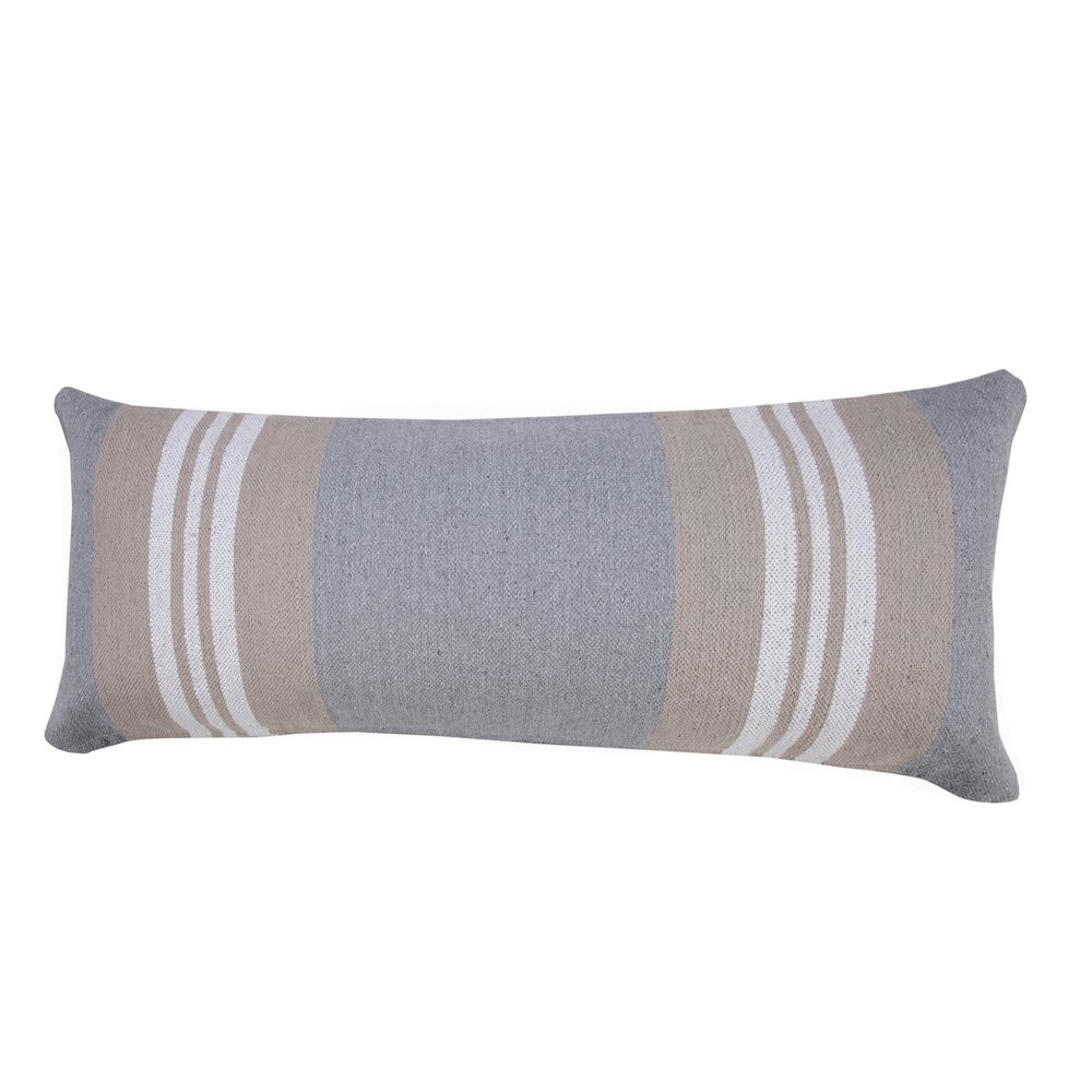 Ox Bay Hand-Woven Tan/Grey Stripe All-Natural Cotton Pillow Cover. Picture 5