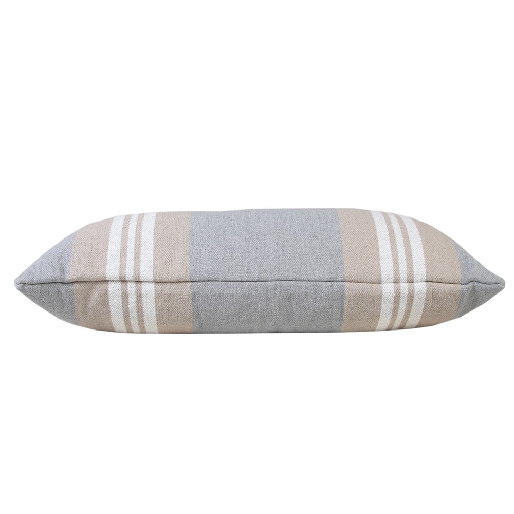Ox Bay Hand-Woven Tan/Grey Stripe All-Natural Cotton Pillow Cover. Picture 6