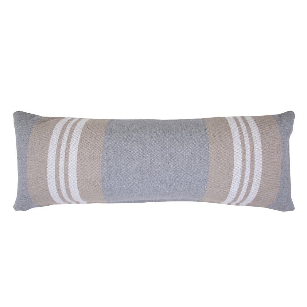 Ox Bay Hand-Woven Tan/Grey Stripe All-Natural Cotton Pillow Cover. Picture 7