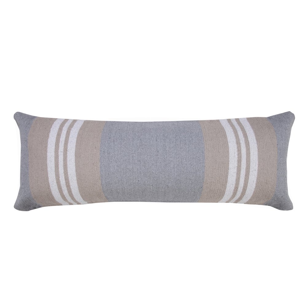 Ox Bay Hand-Woven Tan/Grey Stripe All-Natural Cotton Pillow Cover. Picture 1
