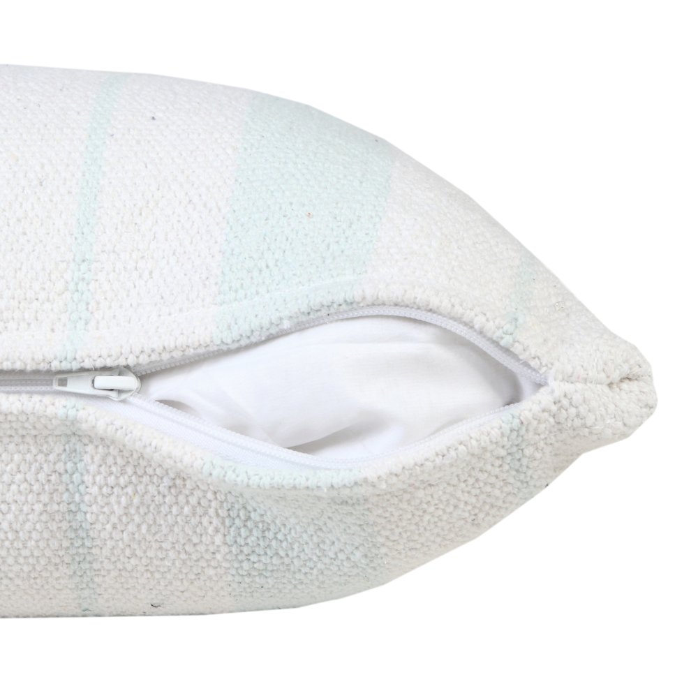 Ox Bay Hand-Woven Light Blue/White Stripe All-Natural Cotton Pillow Cover. Picture 3