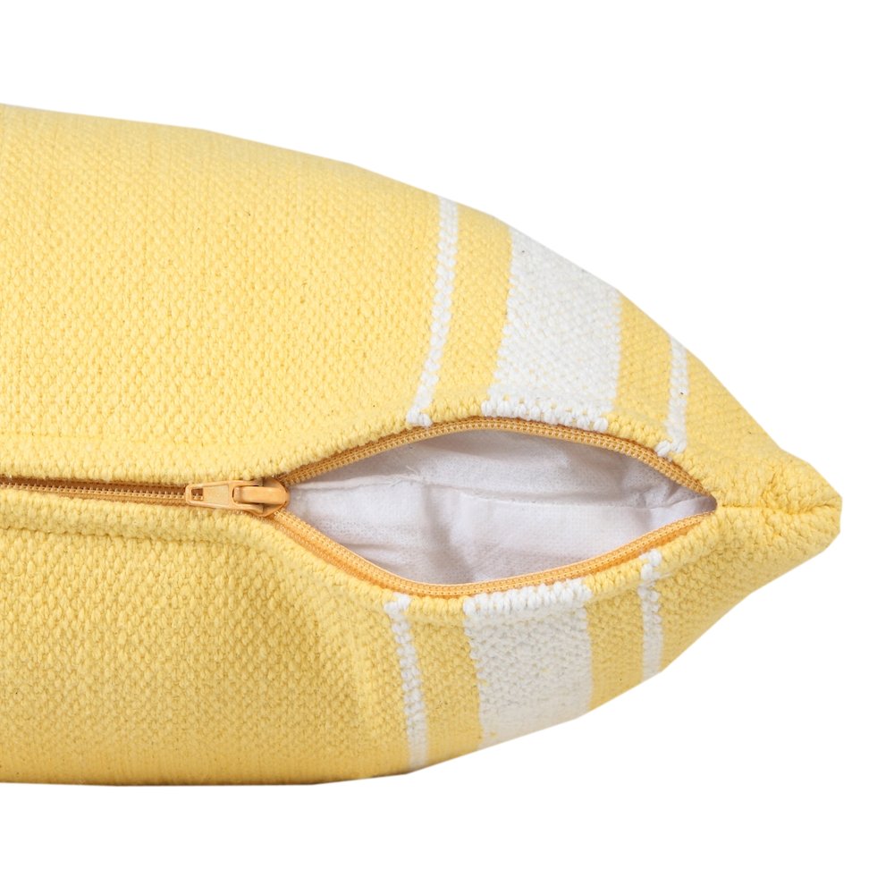Ox Bay Hand-Woven Yellow/White Stripe All-Natural Cotton Pillow Cover. Picture 3