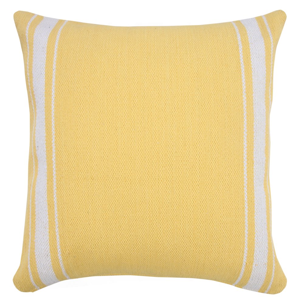 Ox Bay Hand-Woven Yellow/White Stripe All-Natural Cotton Pillow Cover. Picture 1
