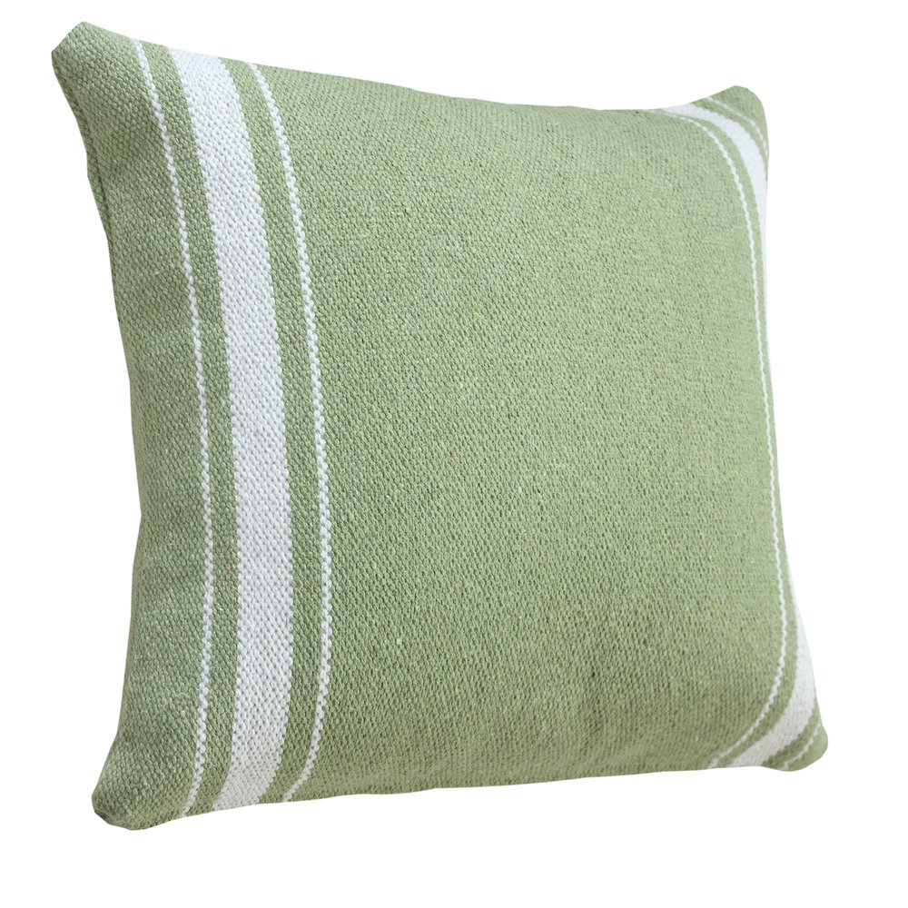 Ox Bay Hand-Woven Green/White Stripe All-Natural Cotton Pillow Cover. Picture 4