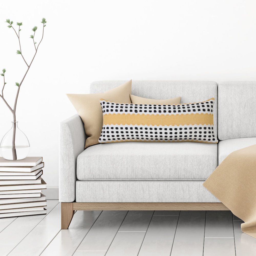 Ox Bay Hand-Woven Yellow/Black Stripe All-Natural Cotton Pillow Cover. Picture 9