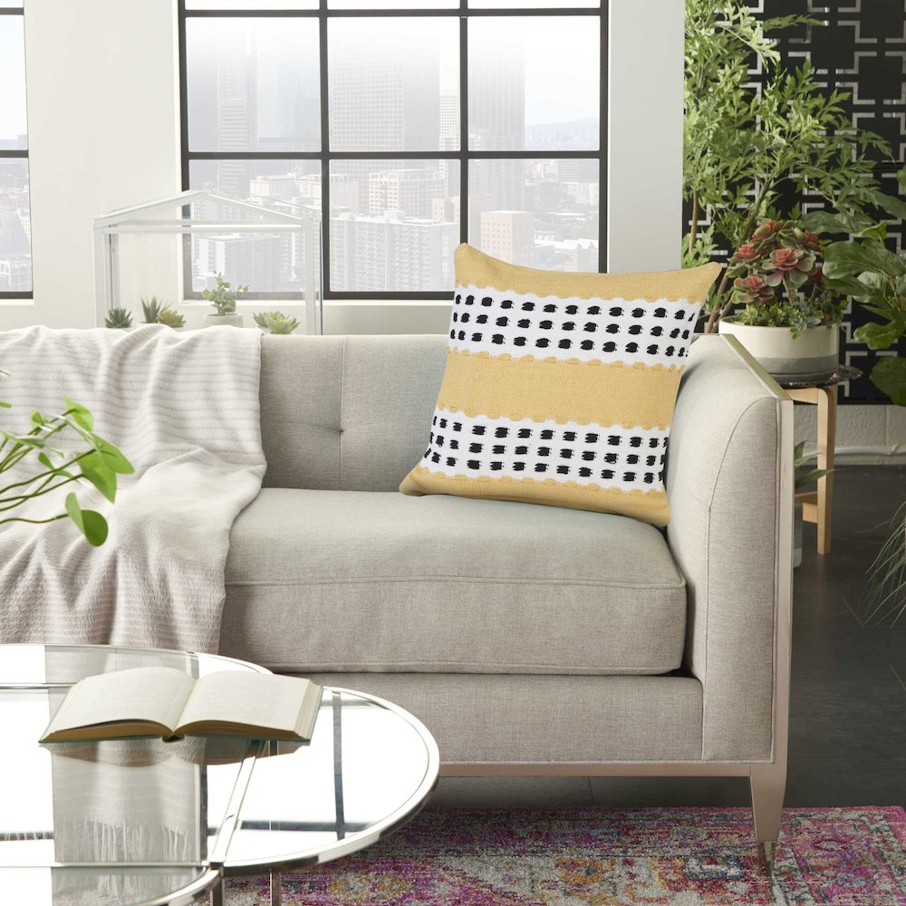 Ox Bay Hand-Woven Yellow/Black Stripe All-Natural Cotton Pillow Cover. Picture 9