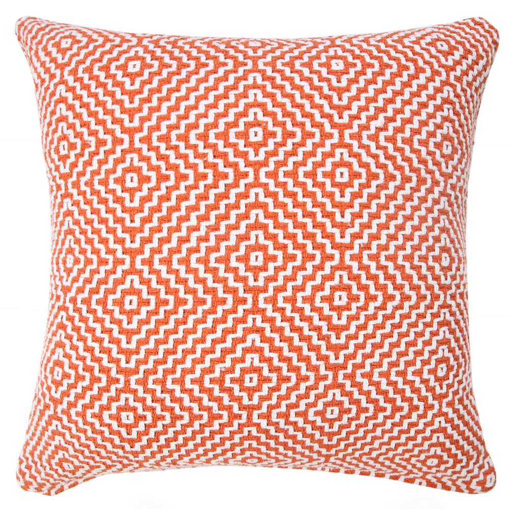 Ox Bay Hand-Woven Orange/White Diamond All-Natural Cotton Pillow Cover. Picture 7