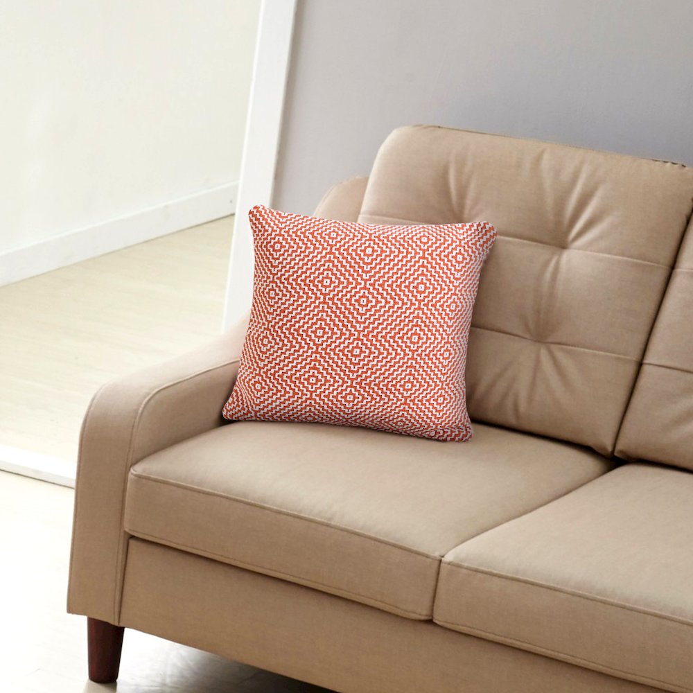 Ox Bay Hand-Woven Orange/White Diamond All-Natural Cotton Pillow Cover. Picture 9
