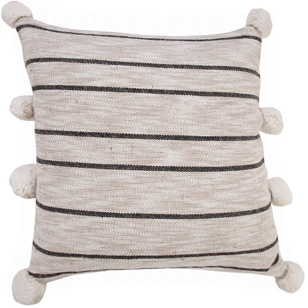 Ox Bay Hand-Woven Tan/Black Stripe Jute Cotton Blend Pillow Cover. Picture 4