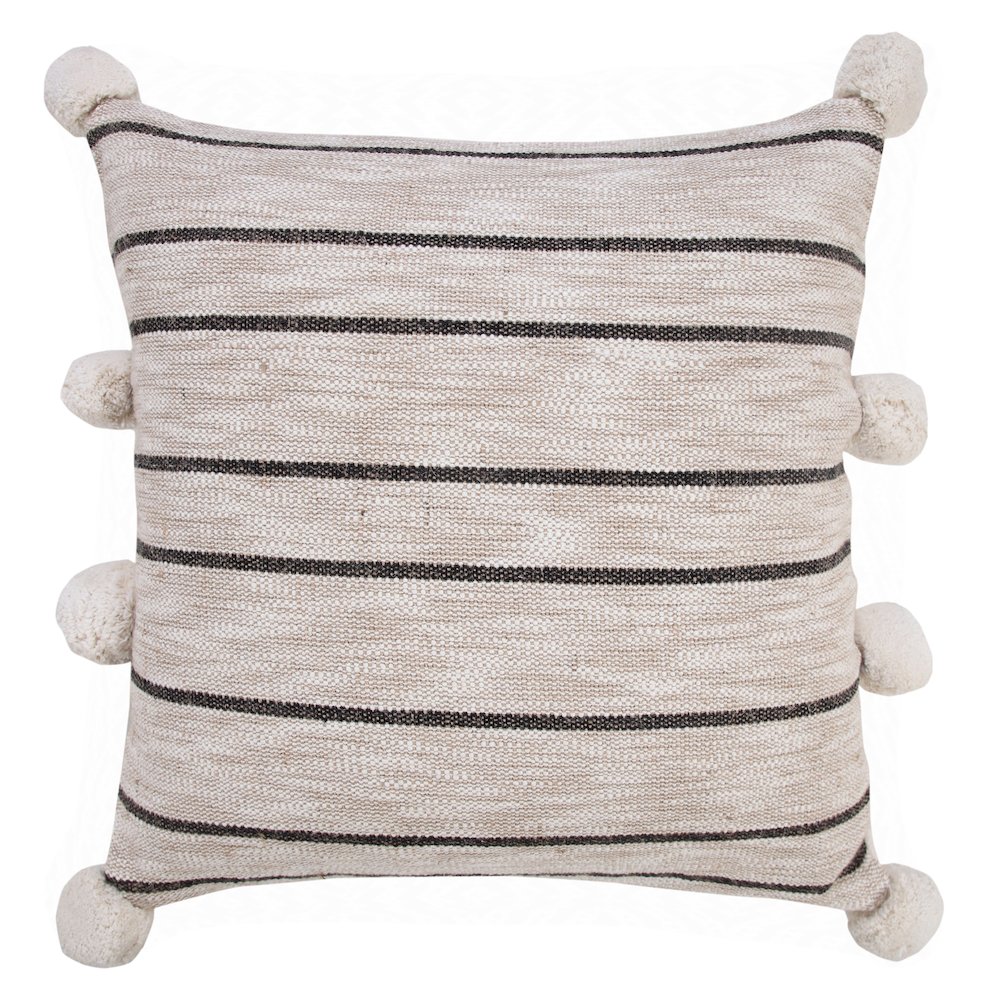 Ox Bay Hand-Woven Tan/Black Stripe Jute Cotton Blend Pillow Cover. Picture 1