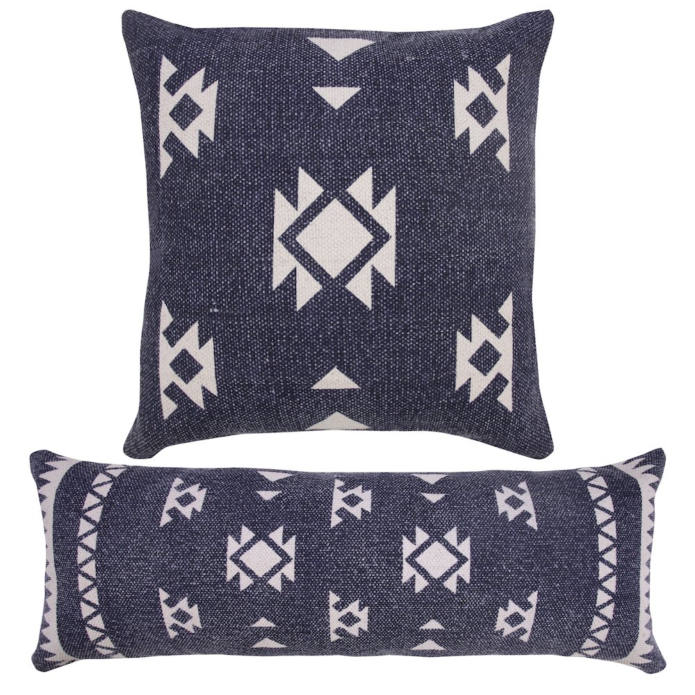 Southwestern Decorative Denim Geometric Lumbar Throw Pillow. Picture 8