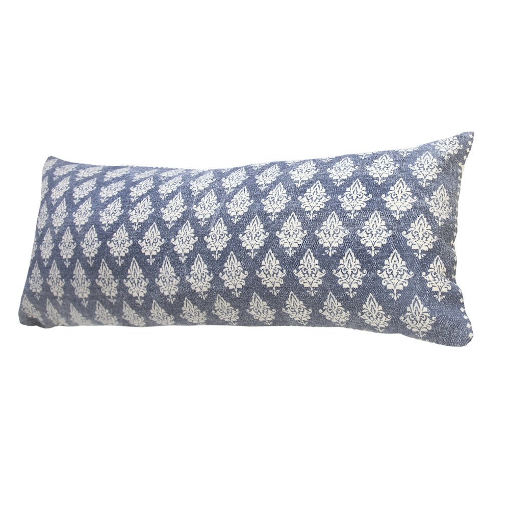 Ox Bay Hand-Woven Blue/White Floral/Botanical All-Natural Cotton Pillow Cover. Picture 5