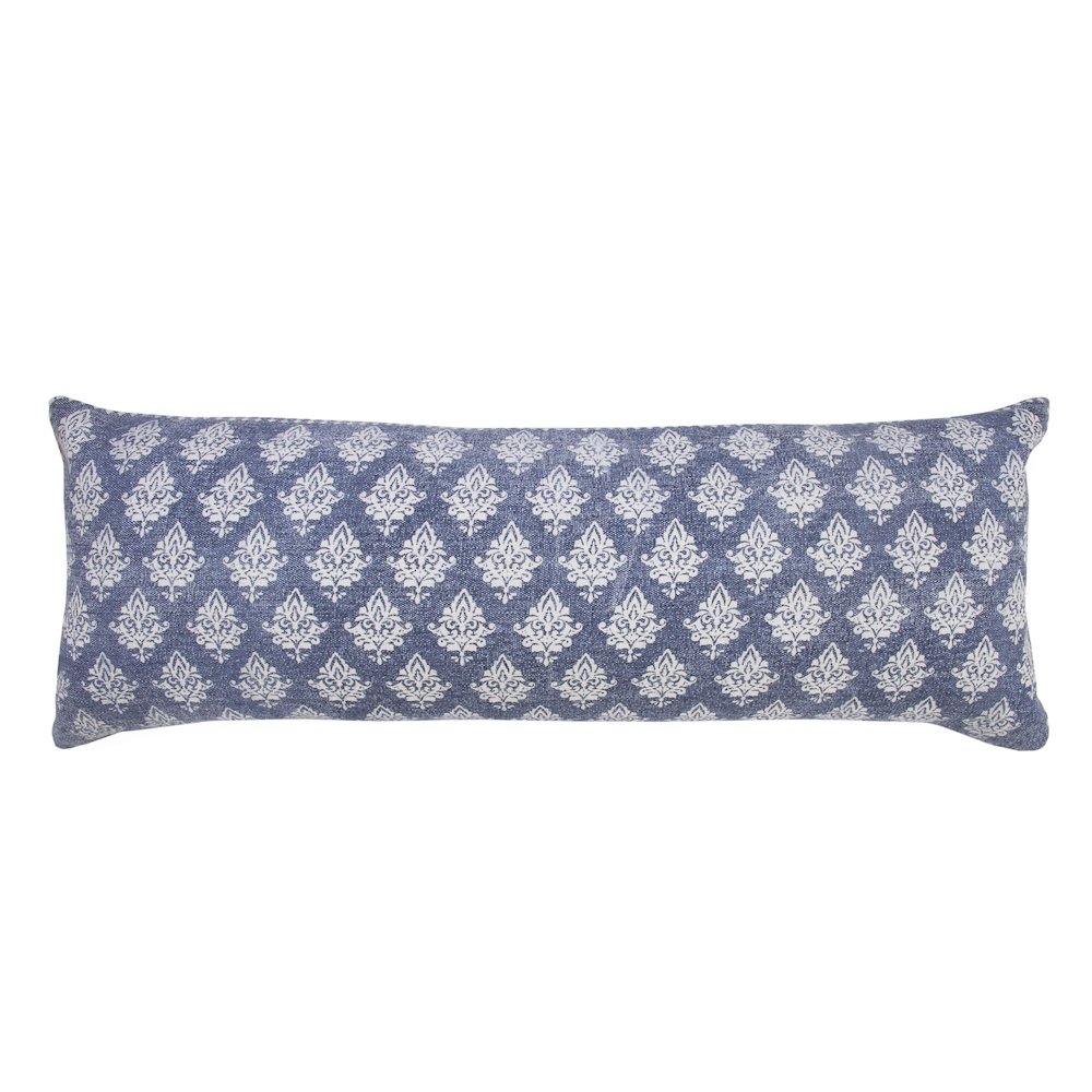 Ox Bay Hand-Woven Blue/White Floral/Botanical All-Natural Cotton Pillow Cover. Picture 1