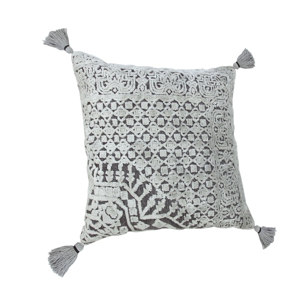 Gray Traditional Textured Geometric Throw Pillow. Picture 4