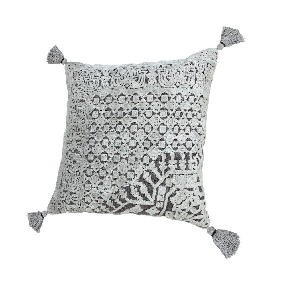 Gray Traditional Textured Geometric Throw Pillow. Picture 5