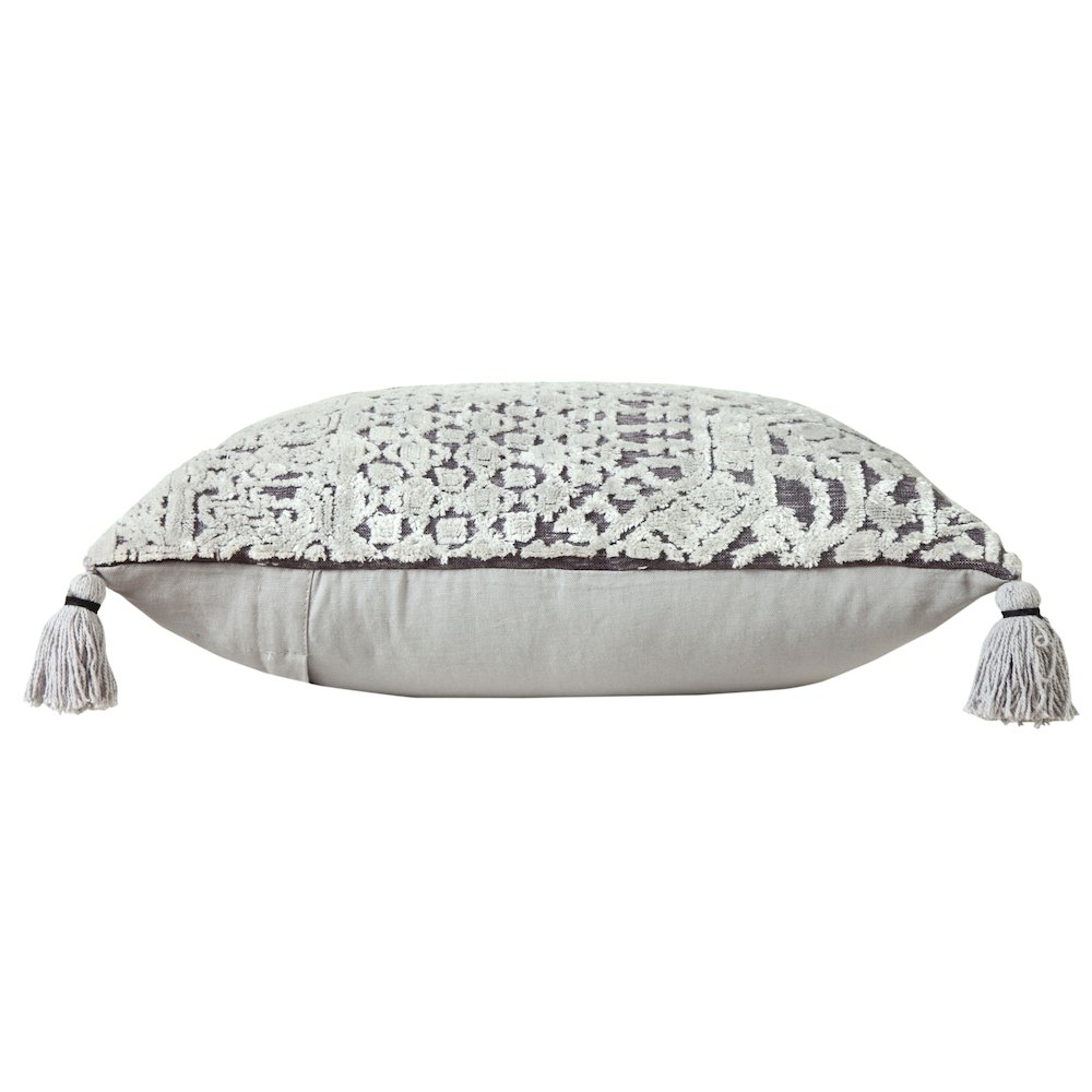 Gray Traditional Textured Geometric Throw Pillow. Picture 6