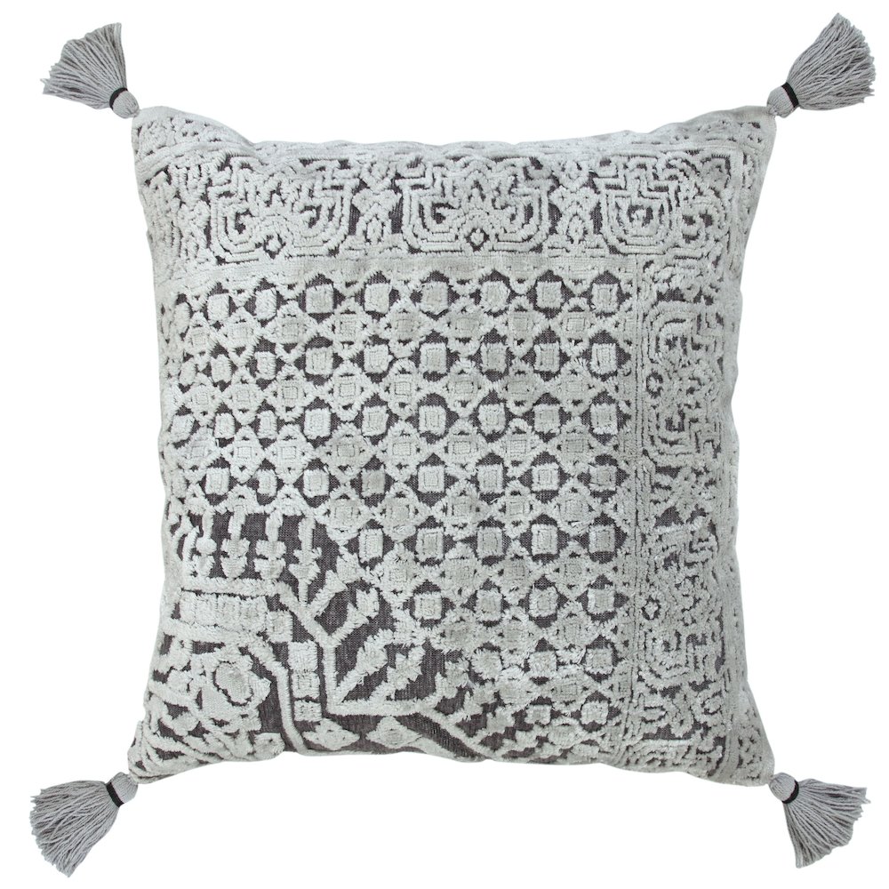 Gray Traditional Textured Geometric Throw Pillow. Picture 1